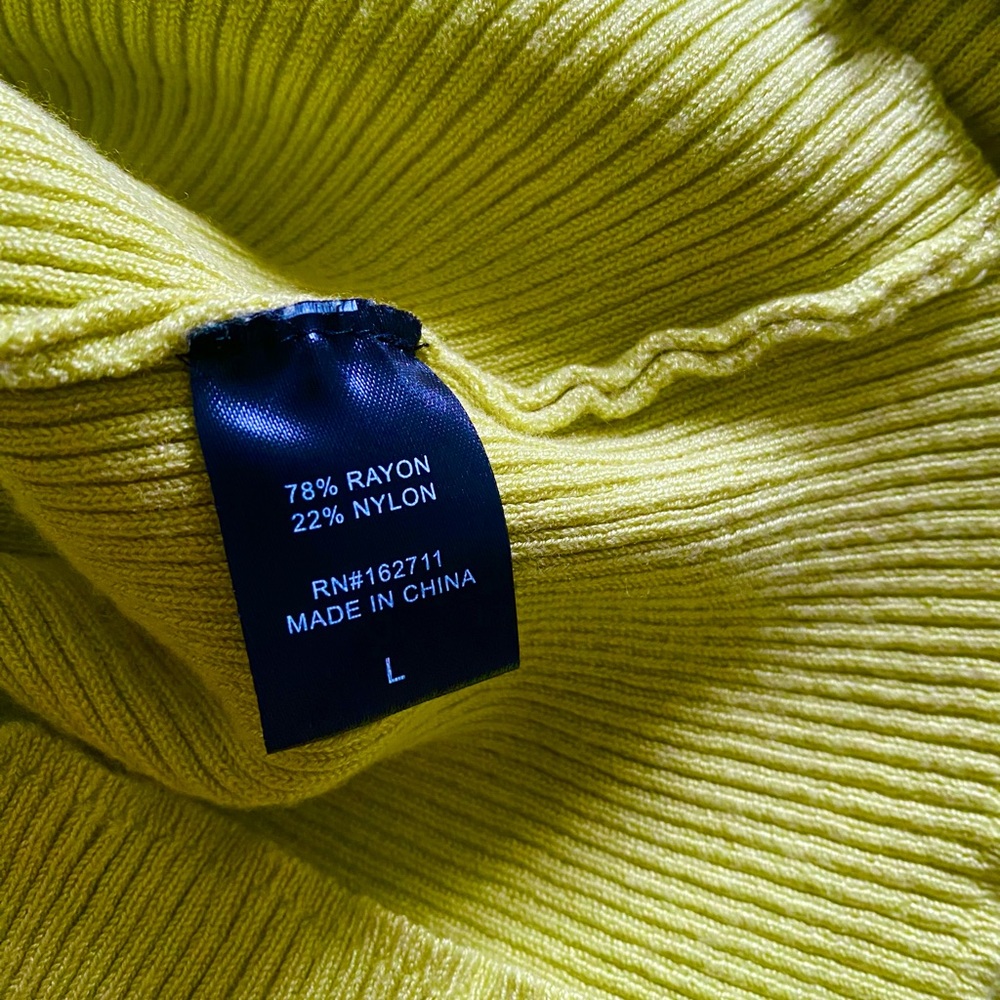 Chartreuse Ribbed Cardigan Ruffle Sleeve Cuff - Picture 4 of 5